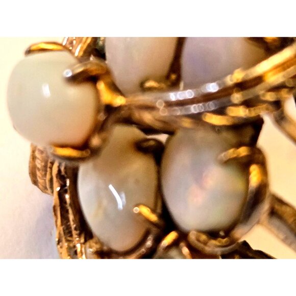 Vintage Opal and Rhinestone Cluster Ring Gold Leaf Design Size 5 - Picture 3 of 10